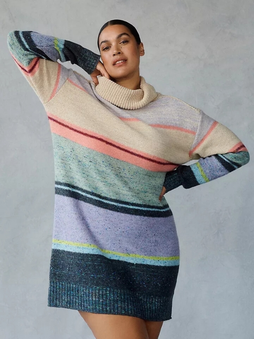 3x Daily Practice Multicolor Striped Turtleneck Sweater Dress